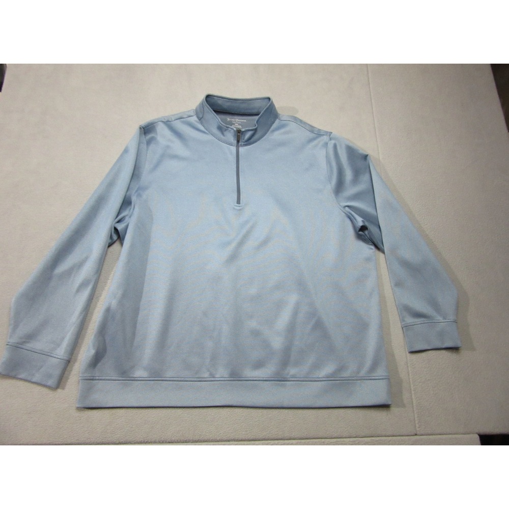 Hickey Freeman 1/4 Zip Pullover Mens 3XL Blue Striped Mock Neck